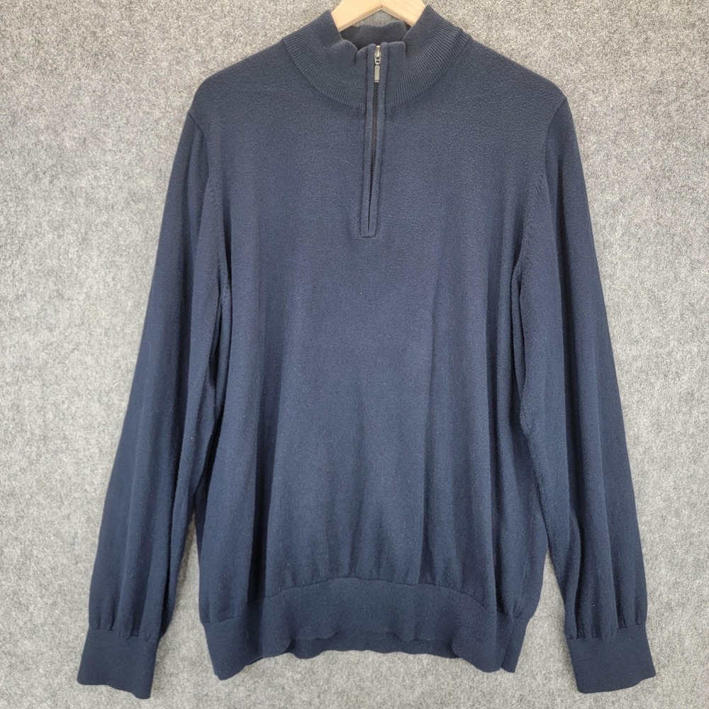 LL Bean Sweater Mens XL Blue Half Zip Pullover Cotton Cashmere Blend Lightweight